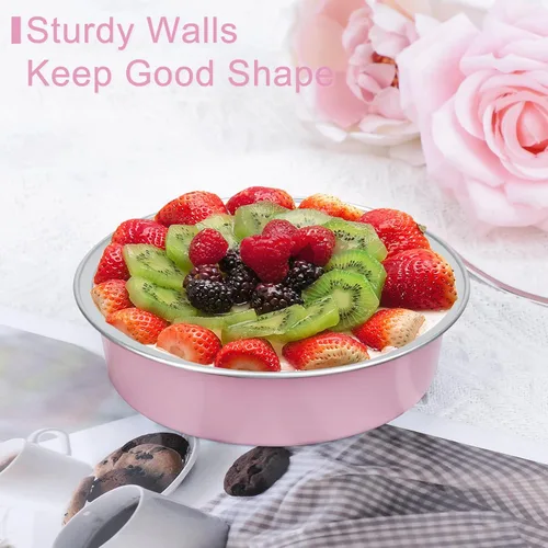 Vista 5 de Suice Mini moldes para tartas con tapas, 100 tazas desechables de aluminio para hornear cupcakes con tapa, 8 onzas de color rosa claro con tapas