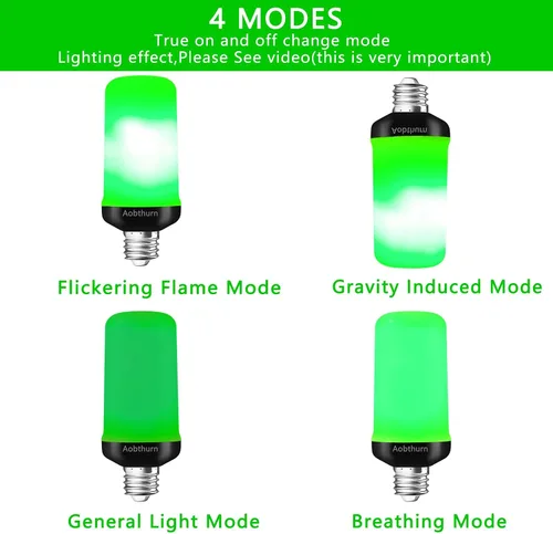 Vista 4 de aobthurn Bombillas de llama, 4 modos de luz LED con efecto de llama, base E26 parpadeante con sensor de gravedad, bombillas parpadeantes para fiesta