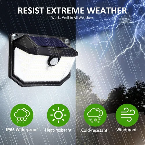 Vista 4 de Luces solares para exteriores, 230 LED con sensor de movimiento y 3 modos, impermeabilidad IP65, luz de ángulo amplio de 270°, luces de pared