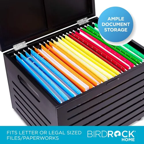 Vista 7 de BIRDROCK HOME Caja organizadora de almacenamiento de archivos rodante de bambú con tapa, archivador decorativo sobre ruedas, caja de archivos