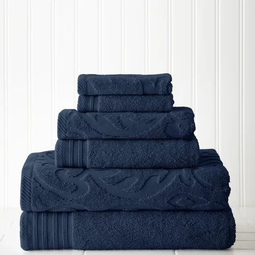 Vista 2 de Modern Threads Juego de toallas Jacquard/Sólido de 6 Piezas-Medallón Remolino Denim Mezclilla