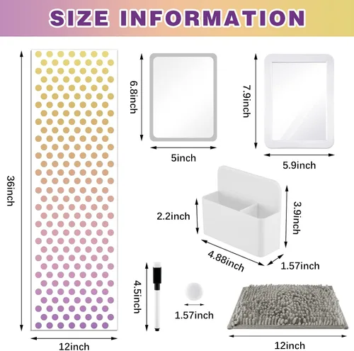 Vista 2 de Chunful Kit de accesorios para casillero, papel tapiz magnético, alfombra cuadrada, espejo magnético, pizarra blanca con marcador de borrado