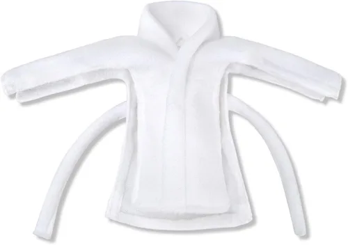 Vista 2 de E-TING Ropa de Santa Blanca Albornoz Accesorios de Navidad para muñeca elfo Bata de baño de Papá Noel blanco suave, accesorios de decoración
