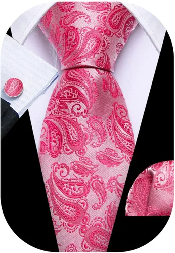 Vista 68 de Barry.Wang - Juego de corbata de seda para hombre, diseño de cachemira, pañuelo y gemelos de bolsillo