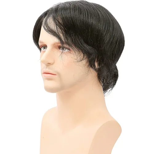 Vista 4 de Toupee de piel fina suave de 0.002 in PU 10x8 pulgadas reemplazo de pelo para hombre postizo 100% europeo piezas de cabello humano para hombre #1