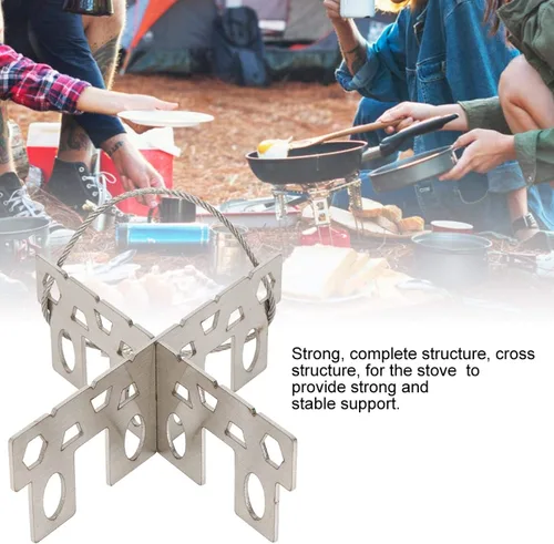 Vista 2 de Soporte para estufa de alcohol, estante portátil de acero inoxidable para estufas cruzadas para camping, senderismo, picnic, entusiastas al aire