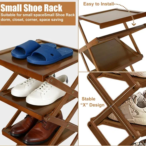 Vista 4 de YYW Zapatero plano de bambú para entrada, sin instalación y plegable, pequeño zapatero vertical, ahorra espacio, zapatero estrecho para armario