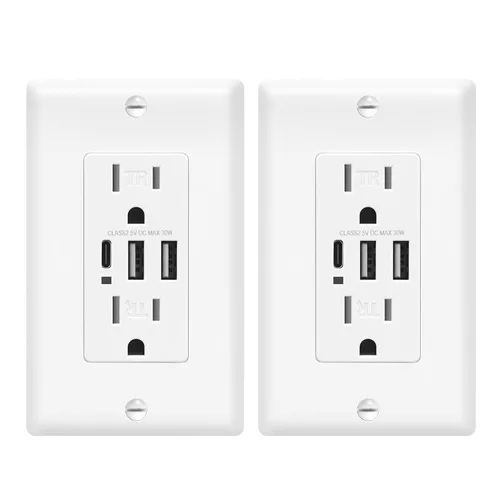 Vista 17 de ECOELER Receptáculo de Tomacorriente USB Negro de 3 Puertos, Tomacorriente de Pared USB C de 6.0A 30W, Enchufe Resistente a Manipulaciones de 15
