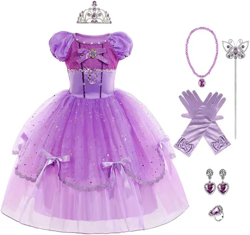 Vista 62 de Vestido de cumpleaños de princesa Sofía para niñas, disfraz de Halloween, concurso, Navidad, fiesta de noche, con accesorios