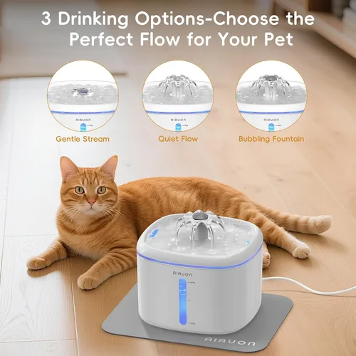 Vista 3 de Fuente de agua para gatos, fuente para gatos de 84 onzas / 2.5 L, dispensador automático ultrasilencioso de agua para mascotas mejorado con 3