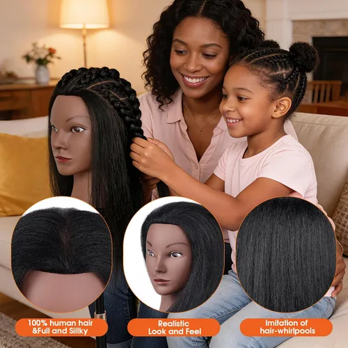 Vista 4 de Mannequin Head with 100% Human Hair,TopDirect 16"Real Hair Cosmetology Mannequin Manikin Head Hair Styling Hairdressing Practice Training Doll Head