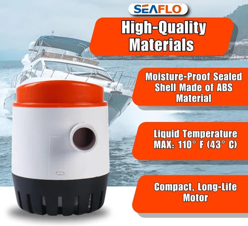 Vista 7 de SEAFLO Bomba de sentina automática serie 06 – 12 V CC, 750 GPH, interruptor de flotador integrado, totalmente sumergible, construcción duradera