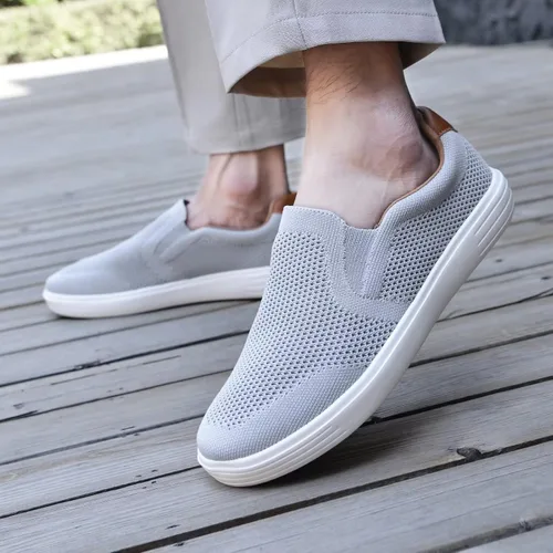 Vista 6 de konhill Zapatos deportivos sin cordones para hombre, mocasines de punto, informales, para caminar, conducir, trabajo, zapatos de espuma