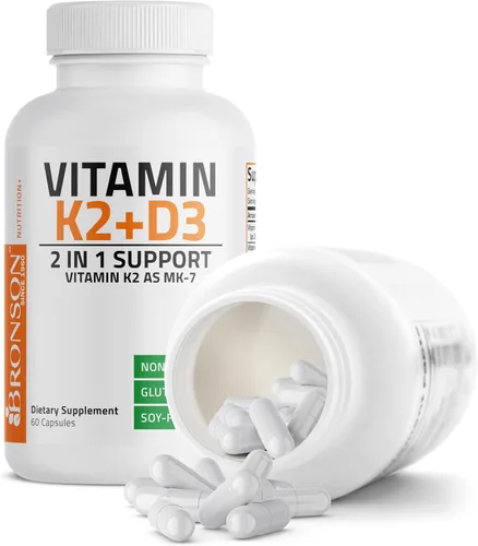Vista 6 de Bronson Suplemento de Vitamina K2 D3 (MK7) Fórmula No-GMO Vitamina D3 5000IU (125 mcg) y 90 mcg K2 MK-7, Complejo D y K Fácil de Tragar, 60 Cápsulas