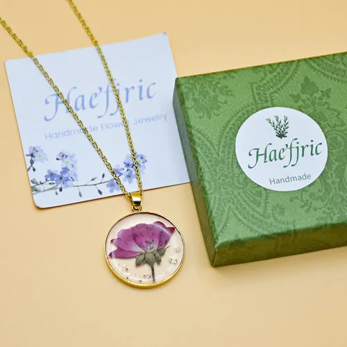 Vista 21 de Pressed Flower Necklace Gift for Women Personalized Handmade Necklaces Birth Flower Necklace