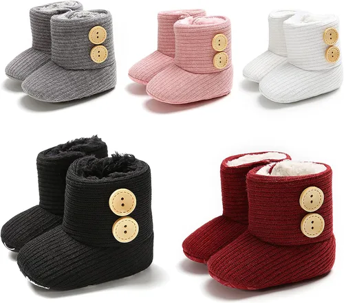 Vista 6 de Nomere Botas de nieve unisex con botones de invierno para bebé, suela suave, antideslizantes, cálidas, zapatos para cuna recién nacidos