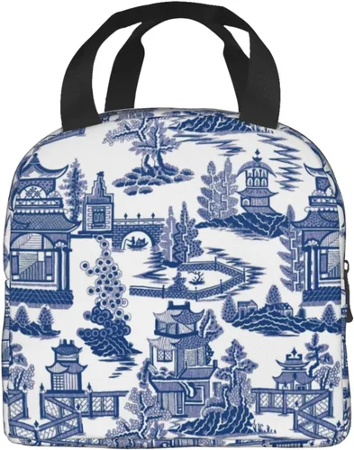 Vista 6 de Blue Willow Ancient Ming Chinoiserie - Bolsa de almuerzo aislada reutilizable, 8.5 x 8 x 5 pulgadas
