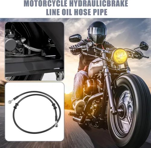 Vista 2 de X AUTOHAUX 39.4 in 39.37" Longitud 0.394 in ID motocicleta hidráulico freno línea aceite manguera tubo 0° acero inoxidable trenzado cable para ATV