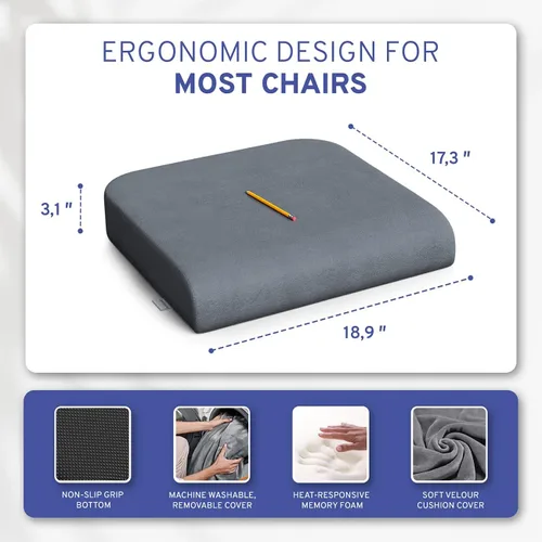 Vista 8 de Almohada para asiento extragrande para personas con sobrepeso ComfySure, con espuma viscoelástica, para silla de ruedas, oficina o coche, en gris