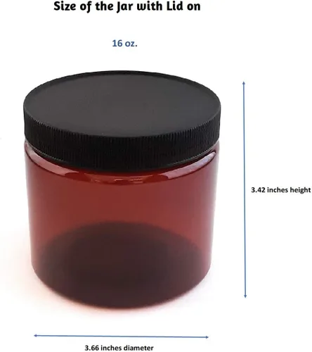 Vista 3 de Tarros de plástico ámbar de 16 onzas con tapas negras (paquete de 4) recipientes de almacenamiento vacíos recargables con tapas para crema