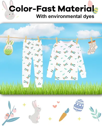 Vista 7 de DAUGHTER QUEEN Pijama para niños de 4 piezas, 100% algodón, talla 18 meses a 12 años