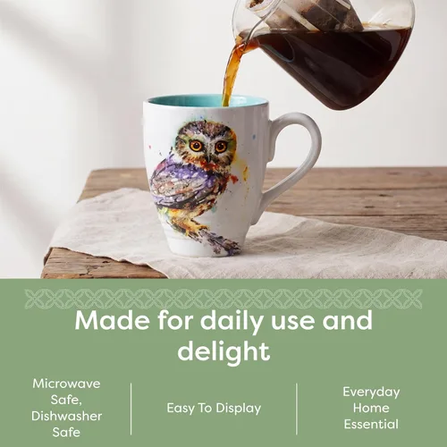 Vista 6 de DEMDACO Dean Crouser - Taza de cerámica con diseño de búho de acuarela en una rama – Taza temática de pájaro para pieza decorativa – Inspirada