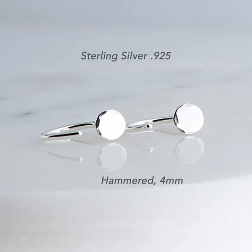 Vista 5 de Half Huggie Hammered Silver Disc Hoop Earrings for Women Tiny Cartilage Birthstone Stud Piercing Earring Hypoallergenic Screw Back Dainty Hug
