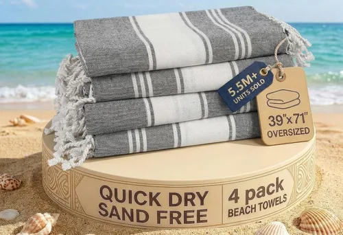 Vista 97 de LANE LINEN - Paquete de 4 toallas de playa de gran tamaño, toalla de piscina prelavada, extragrande, de secado rápido y sin arena, toalla de viaje