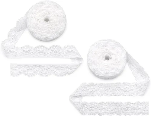 Vista 20 de SEMINI Cinta elástica de encaje de 1 pulgada de ancho para costura, manualidades, boda, fiesta, decoración, ropa (beige)