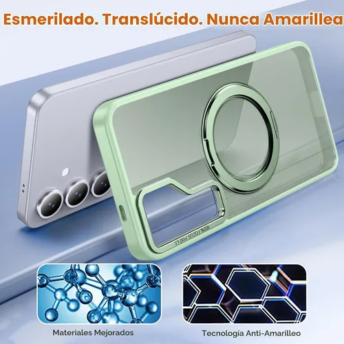 Vista 6 de Oneagle Soporte magnético giratorio de 360° para Samsung Galaxy S25 Plus translúcido [compatible con Magsafe]