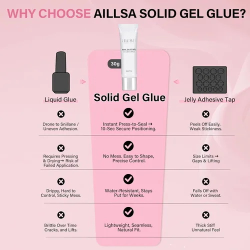 Vista 4 de AILLSA Kit de uñas de gel sólido pegamento para uñas para uñas postizas acrílicas, kit de extensión de uñas de gel con lámpara de uñas