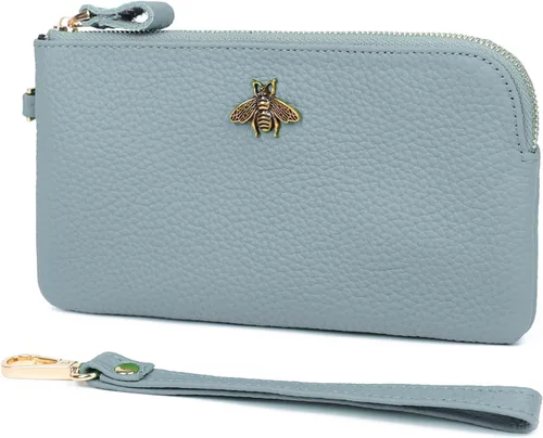Vista 8 de imeetu Bolso de mano con asa para muñeca de cuero para mujeres, monedero para celular con correa para la muñeca A-manzana verde