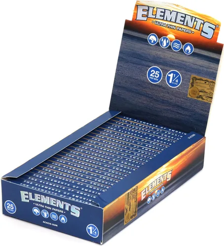 Vista 3 de Elements 1.25 1 1/4 tamaño ultradelgado. Papel de liar de arroz con cierre magnético completo, caja de 25