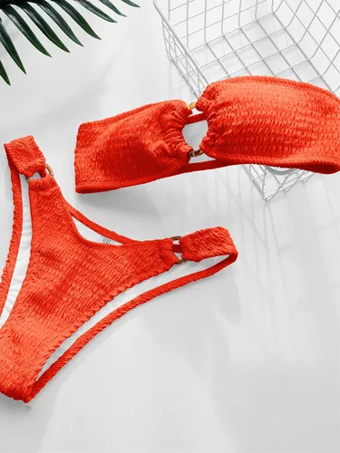 Vista 2 de WDIRARA Conjunto de bikini de 2 piezas sin tirantes para mujer