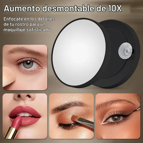 Vista 8 de Espejo de tocador con luces, espejo de maquillaje iluminado con bombillas LED regulables, 3 modos de iluminación de color, puerto de carga USB, Negro