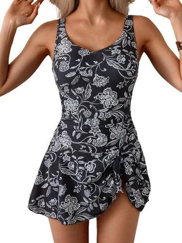 Vista 27 de Aidonger - Traje de baño de una pieza para mujer, con control de abdomen, falda, traje de baño con efecto adelgazante