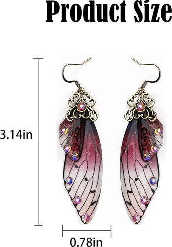 Vista 6 de Pendientes de hadas para mujer, aretes de mariposa para niñas, aretes largos multicolores, colgantes para niñas y bodas