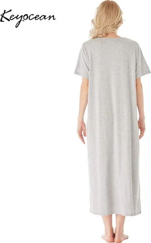 Vista 2 de Keyocean - Camisón de manga corta para mujer, 100 % algodón, suave, cómodo, ligero, con encaje, para verano, ropa de dormir
