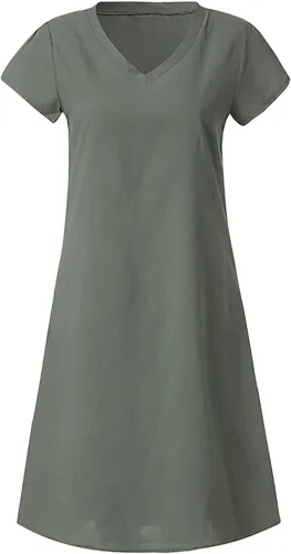 Vista 3 de Kiosan Vestidos de verano 2023 Vestido de trabajo sin mangas de manga corta sólido con cuello en V vestido casual de mujer vestido maxi