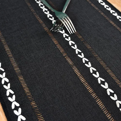 Vista 5 de Camino de mesa rústico de granja con rayas trenzadas, caminos de mesa bordados, decoraciones de mesa para cocina, sala de estar, comedor, días
