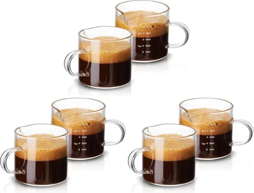 Vista 8 de Mfacoy Paquete de 2 tazas medidoras, tazas de espresso de 2.5 fl oz con asa, vasos de chupito de espresso con boca en forma de V, accesorios