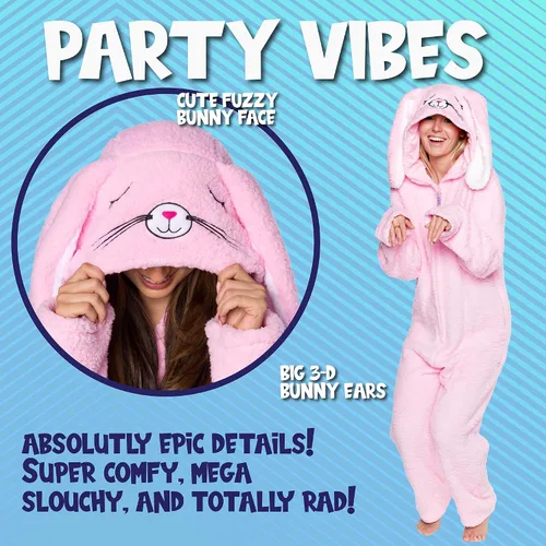 Vista 24 de Funziez! Mameluco de sherpa ajustado para adultos, disfraz de Halloween de animales, traje de cosplay de una pieza de felpa para mujeres y hombres