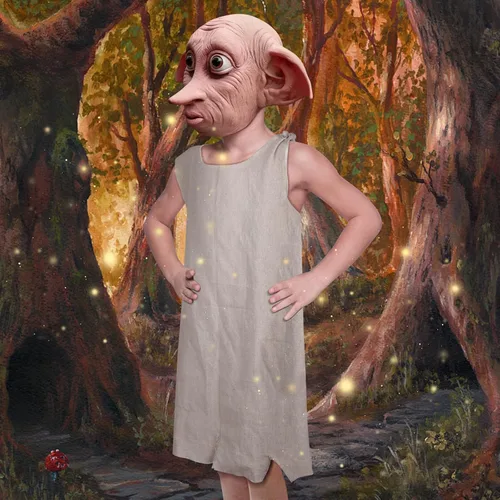 Vista 3 de shyhand Disfraz de Dobby para niños, máscara de Dobby para Halloween, casa de látex, disfraz de elfo con máscara de elfo