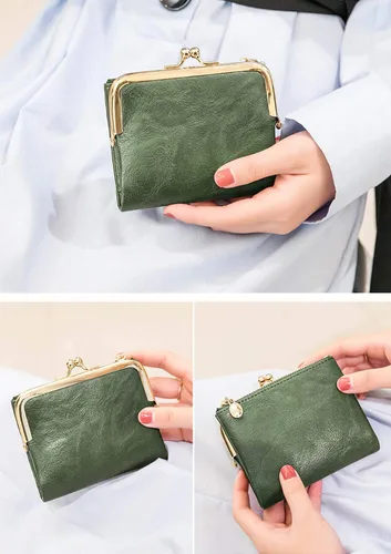 Vista 3 de Pofee Billetera para mujer pequeña y compacta de cuero bibledo monedero para mujer con cremallera y cierre de beso