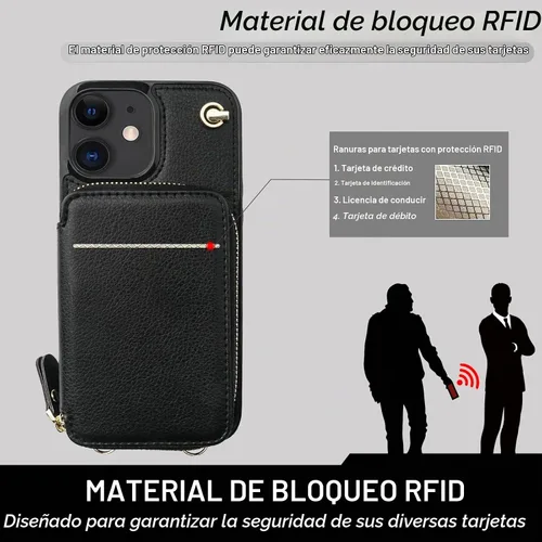 Vista 3 de Bocasal Funda tipo cartera cruzada con múltiples ranuras para iPhone 12/12 Negro