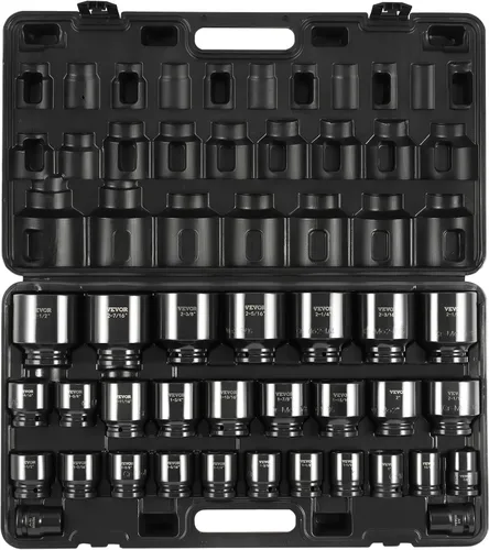 Vista 17 de Vevor - Juego de 13 vasos de impacto de 1/2 pulgada, profundo, de 6 puntas, métrico de 10-24mm, acero de aleación CR-V para reparación