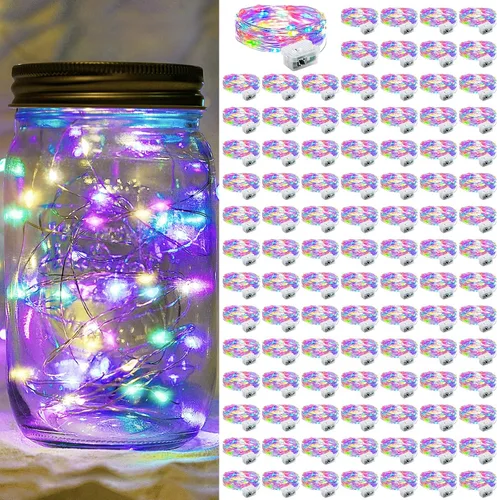 Vista 64 de Paquete de 6 luces de hadas a pilas con temporizador remoto, 8 modos de iluminación, 7 pies, 20 luces LED impermeables para Halloween, Navidad