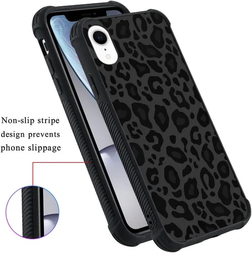 Vista 149 de KANGHAR - Funda compatible con iPhone 11, diseño de leopardo negro, textura de neumático antideslizante, a prueba de golpes, funda protectora
