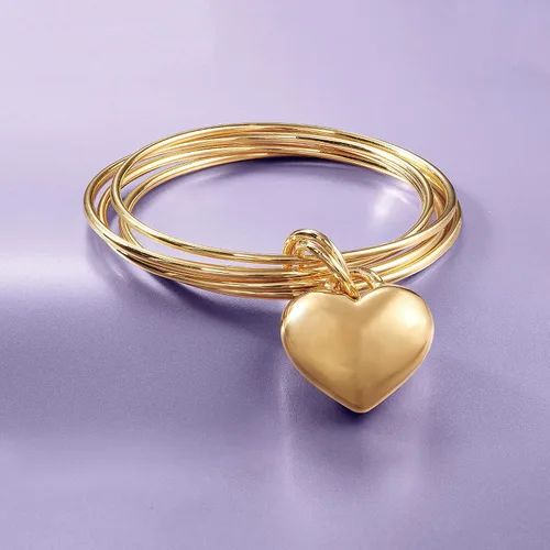 Vista 3 de Ross-Simons Italian Andiamo 14kt Yellow Gold Heart Charm Multi-Bangle Bracelet