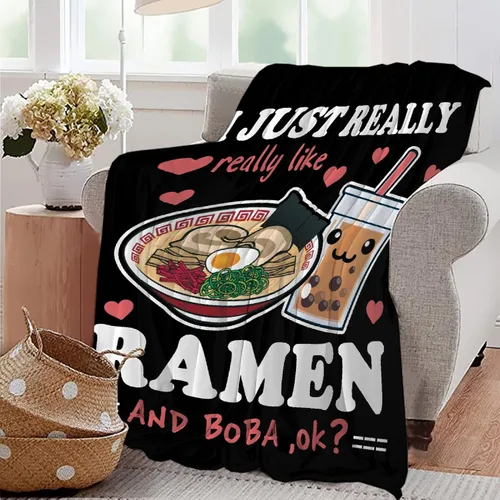 Vista 5 de Manta de burbujas Ramen de forro polar, regalo Kawaii para niñas, adolescentes, amantes de los fideos, té de burbujas, 40 x 50 pulgadas, manta